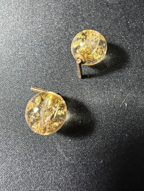 Vintage lucite dome stud earrings with gold foil inclusions