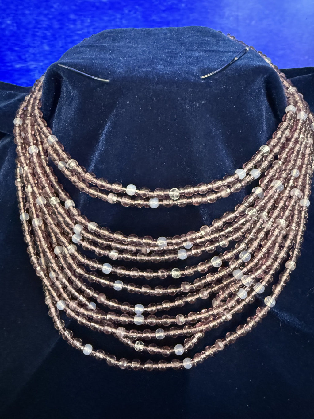 Vintage Western Germany 12-Strand Amethyst Purple Glass Bead Necklace – 16-18" with Extender