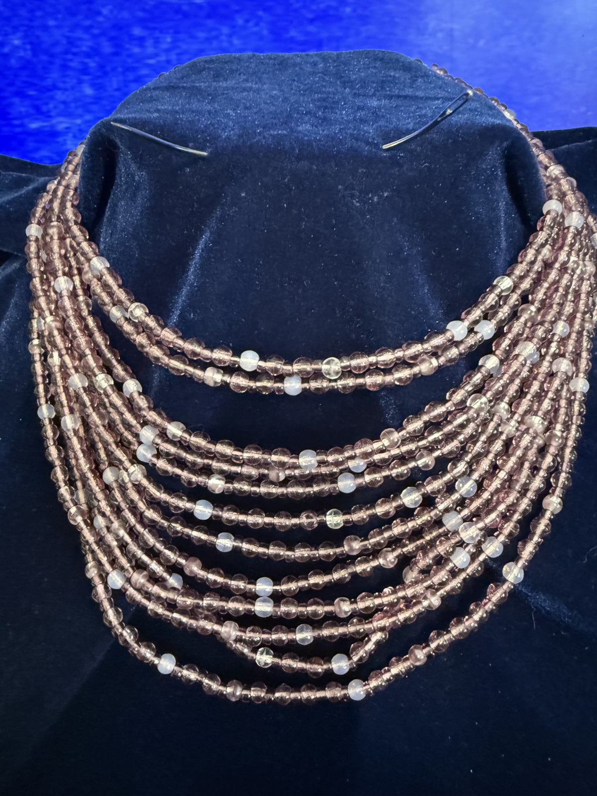 Vintage Western Germany 12-Strand Amethyst Purple Glass Bead Necklace – 16-18" with Extender