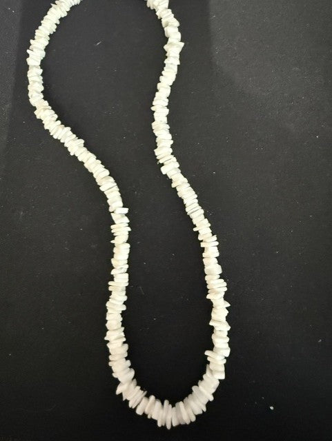 Full view of 16 inch white shell chip necklace