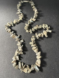 Full length view of grey branch coral chip necklace