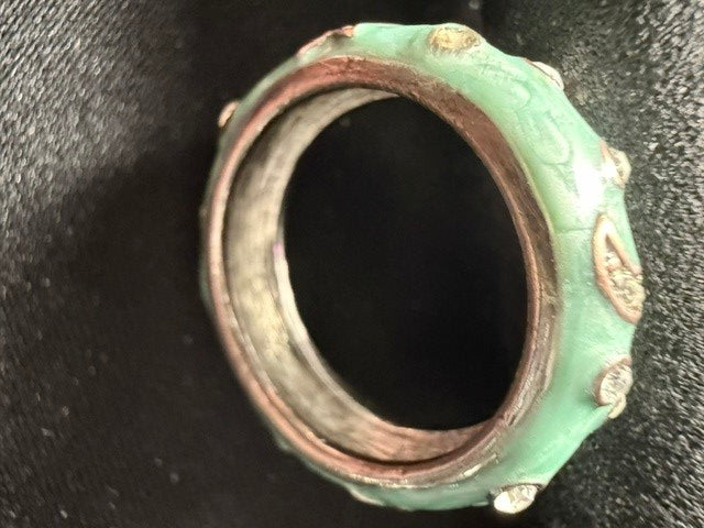 Mint green enamel rhinestone ring - interior view