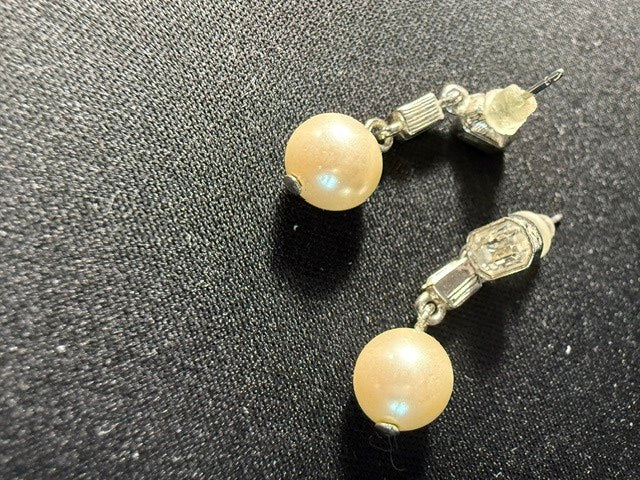 Vintage Pearl & Rhinestone Drop Earrings
