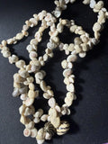 Vintage 36-inch mixed micro-shell necklace full view showing dense cream shell stringing with Zebra Nerite accents