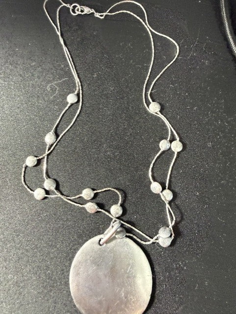 Vintage silver-tone multi-strand disc station necklace with round pendant - full view