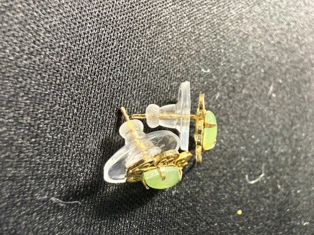 Vintage Artisan Gold-Tone Filigree Green Stone Stud Earrings