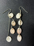 Pink mother of pearl cascading oval shell dangle earrings front view