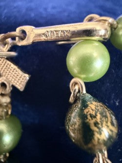Vintage Japan Double-Strand Lime Green Lucite Bead Necklace – Signed Japan