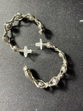 Silver tone twisted wire and bead hoop earrings with silicone backs