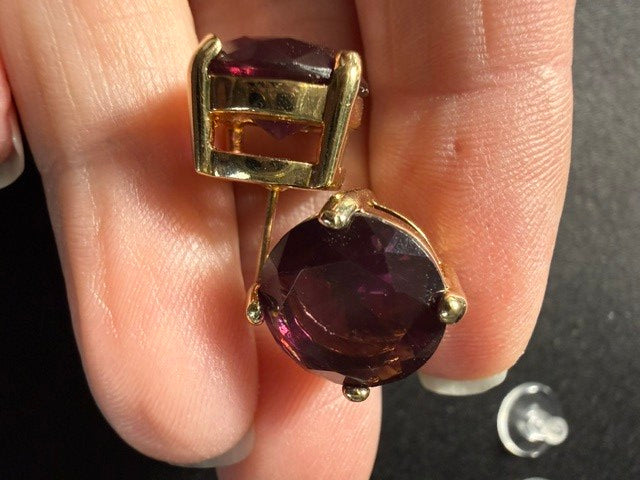 Vintage Purple Faceted Stone Stud Earrings