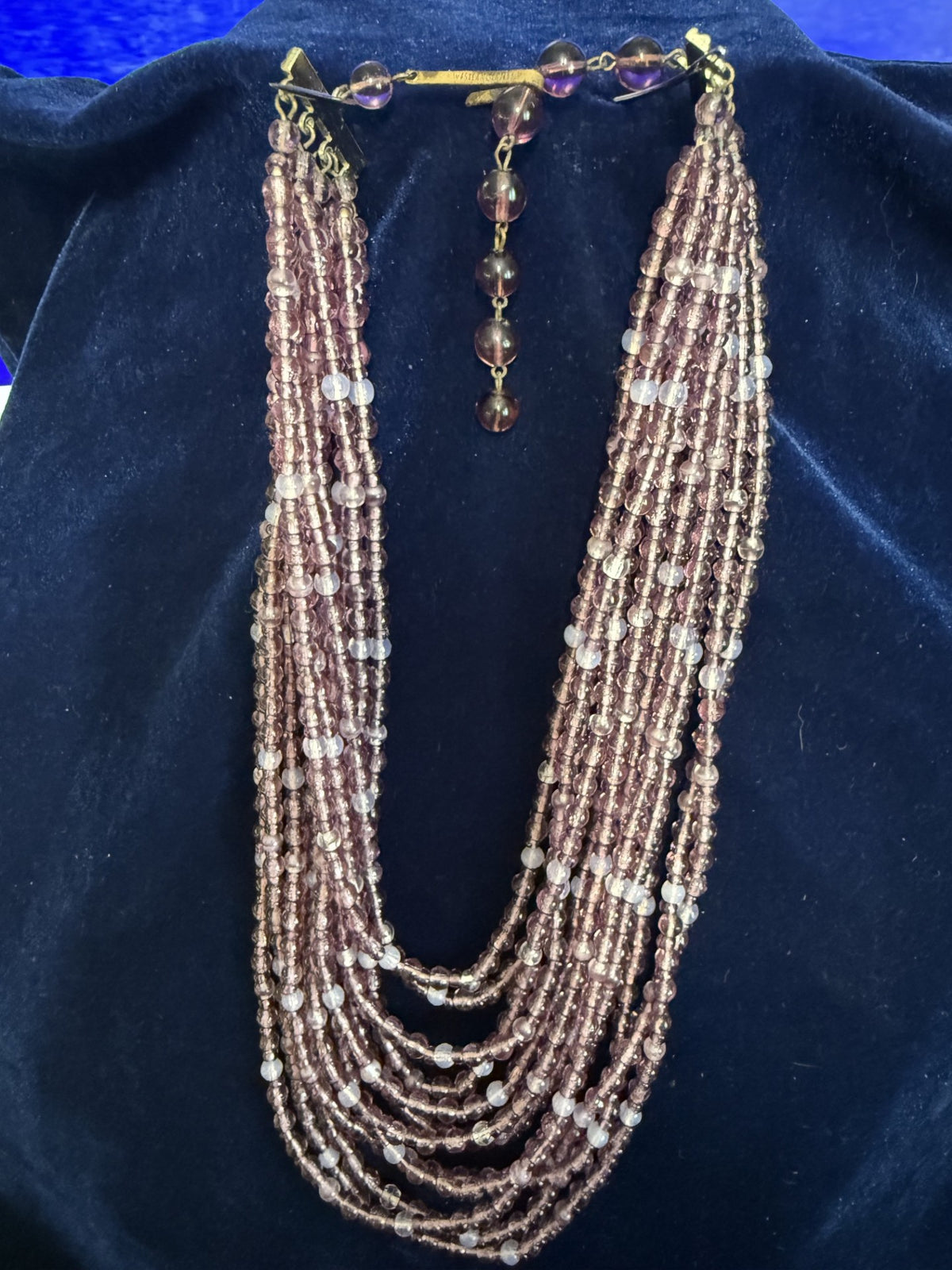 Vintage Western Germany 12-Strand Amethyst Purple Glass Bead Necklace – 16-18" with Extender