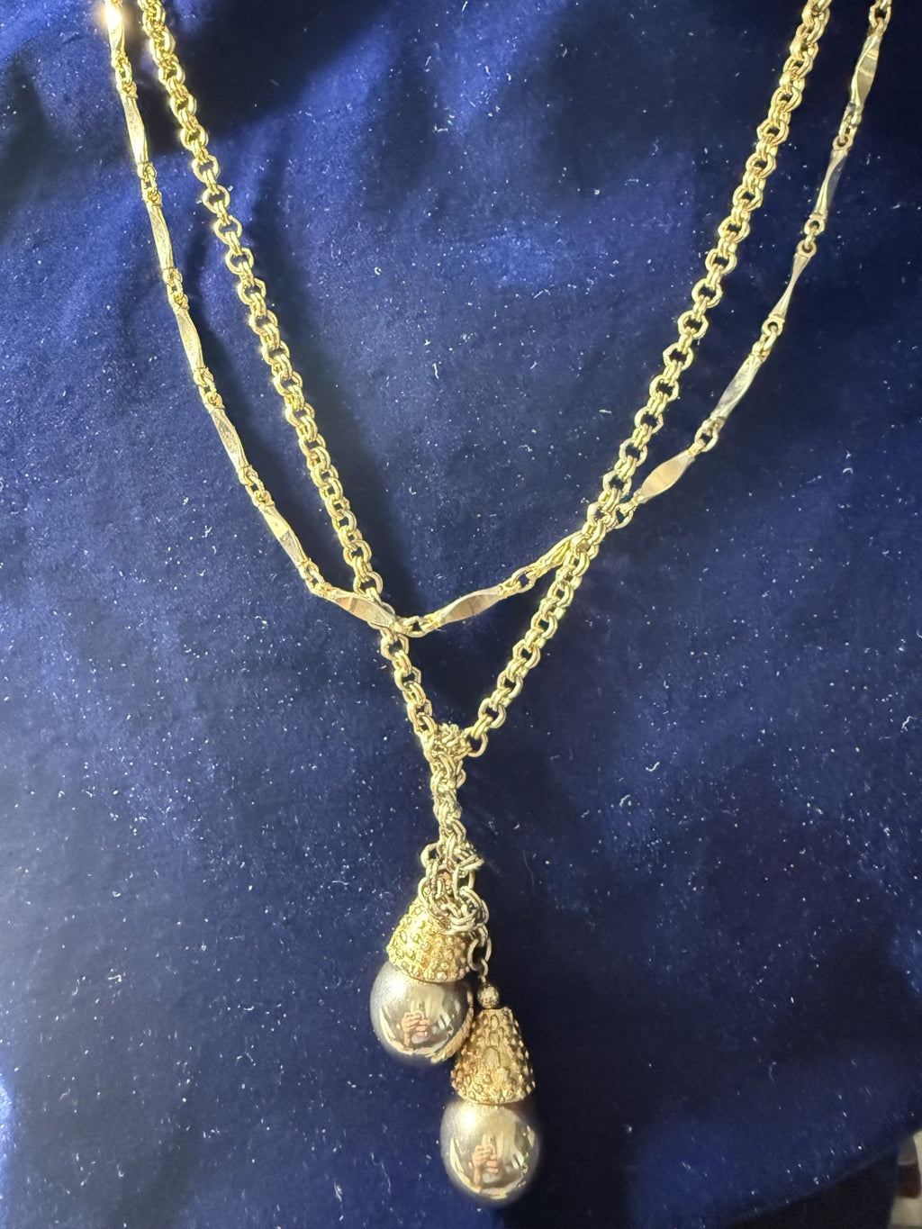 1961 Monet "Bolero" Lariat Necklace — Double Rolo Chain with Acorn Pendants, Unsigned