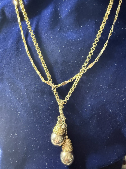 1961 Monet "Bolero" Lariat Necklace — Double Rolo Chain with Acorn Pendants, Unsigned