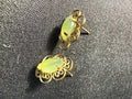 Vintage Artisan Gold-Tone Filigree Green Stone Stud Earrings