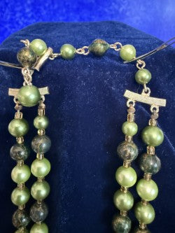 Vintage Japan Double-Strand Lime Green Lucite Bead Necklace – Signed Japan