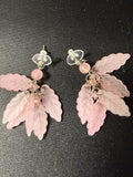Blush pink cascading leaf cluster dangle earrings in frosted glass or lucite with clear flower stud top