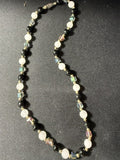 Handmade black and white onyx peacock glass bead necklace full view