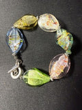 Multicolor acrylic foil bead bracelet with silver toggle clasp