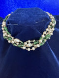 Vintage Signed "Star" 4-Strand Green Glass & Freshwater Pearl Necklace – 14" with Extension
