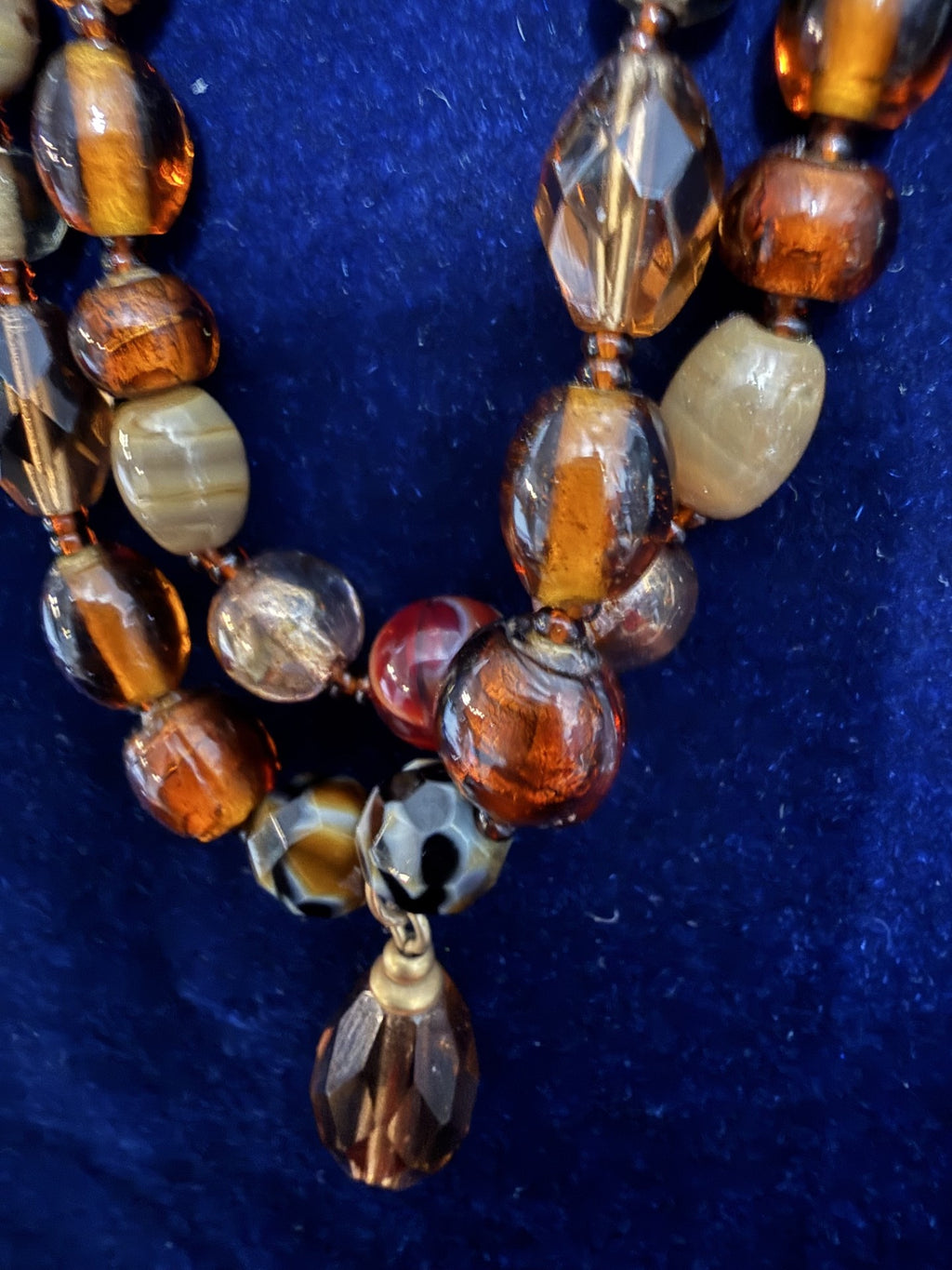 Vintage Double-Strand Jasper, Stone & Glass Bead Necklace – 18" Very Good Condition