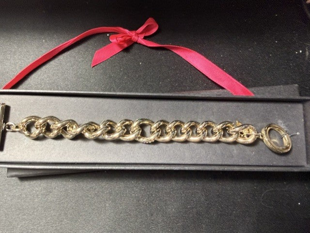 Victoria's Secret chunky gold-tone pavé link bracelet in original gift box with red ribbon