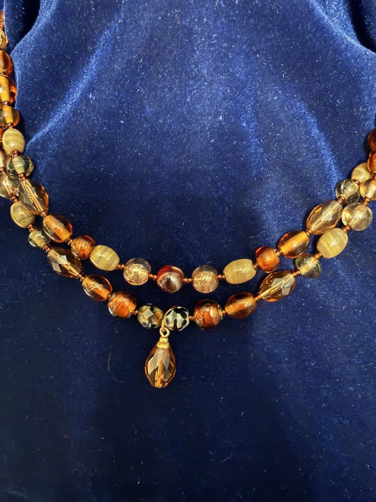 Vintage Double-Strand Jasper, Stone & Glass Bead Necklace – 18" Very Good Condition