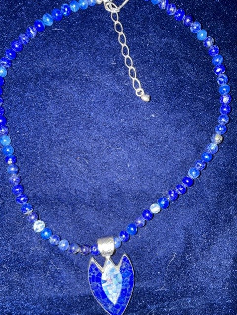 Jay King Desert Rose Lapis Lazuli Bead Necklace with Heart Pendant – 925 Sterling Silver