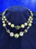 Vintage Japan Double-Strand Lime Green Lucite Bead Necklace – Signed Japan