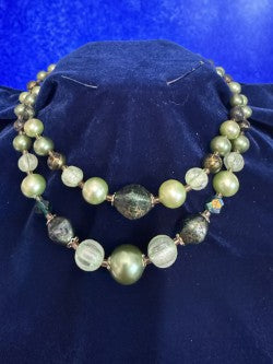 Vintage Japan Double-Strand Lime Green Lucite Bead Necklace – Signed Japan