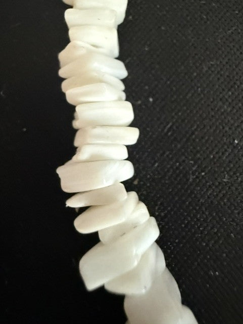Close-up of densely strung white shell chips