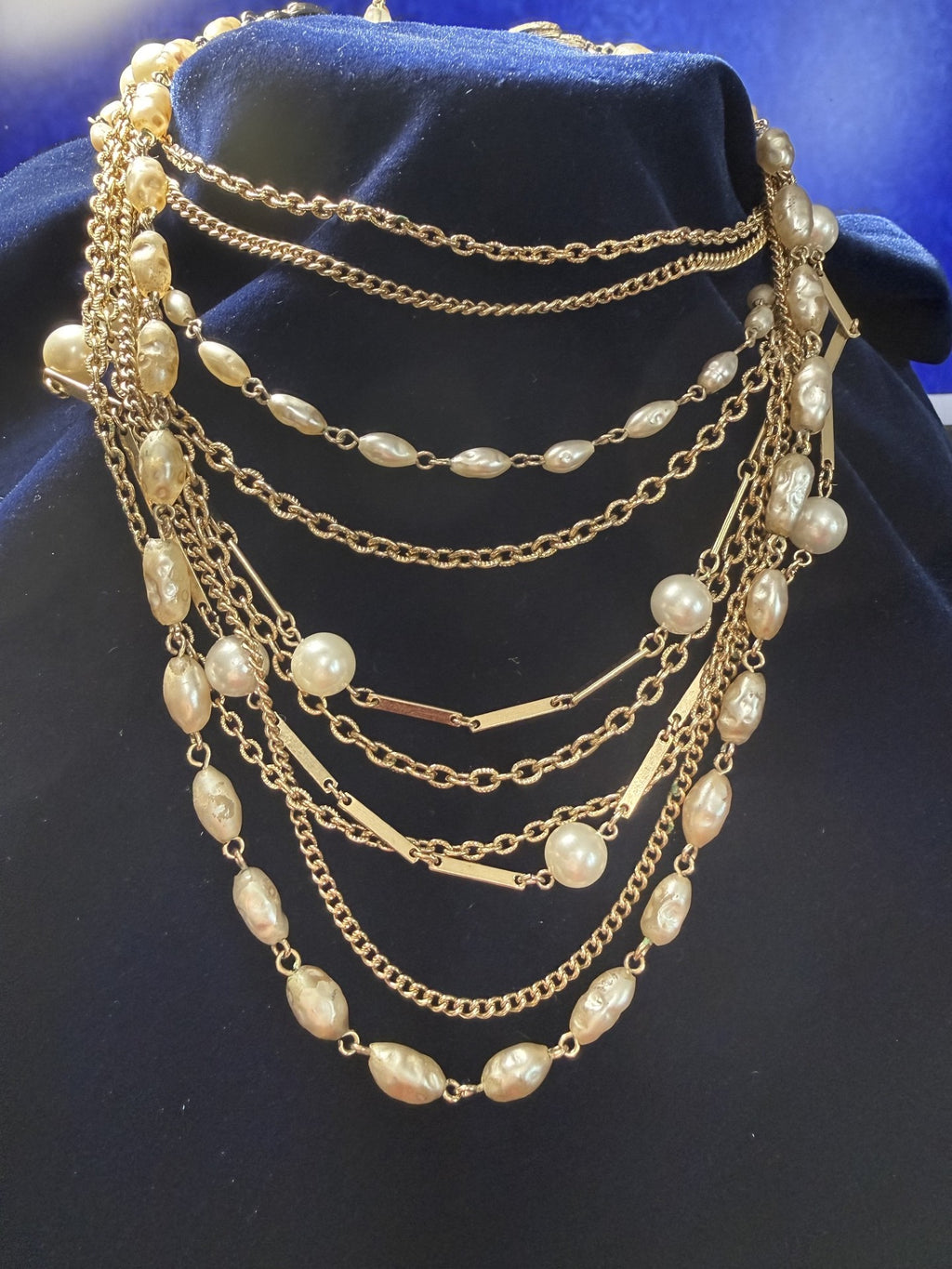 Kramer Multi-Strand Faux Pearl & Gold-Tone Chain Necklace