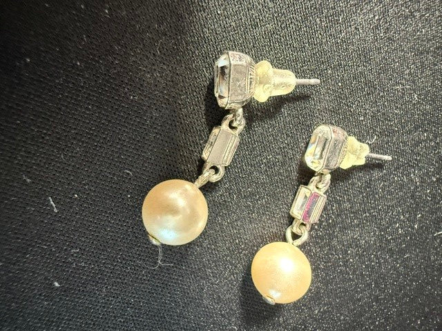Vintage Pearl & Rhinestone Drop Earrings