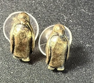 Vintage gold-tone penguin stud earrings front view pair