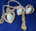Vintage Gold-Tone Open Heart Pendant Necklace & Earring Set – Cream Opalescent Cabochon, 3-Piece