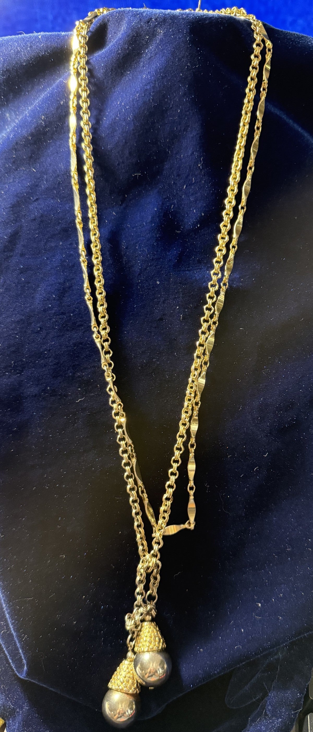 1961 Monet "Bolero" Lariat Necklace — Double Rolo Chain with Acorn Pendants, Unsigned