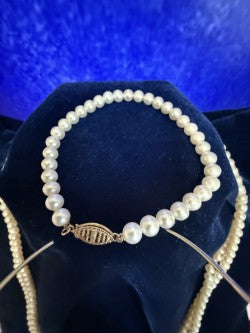 Vintage 3-Pc Cultured Pearl Suite - 50" Endless Rope, 20" Necklace & Bracelet 10K Gold