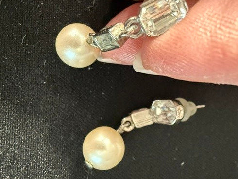 Vintage Pearl & Rhinestone Drop Earrings