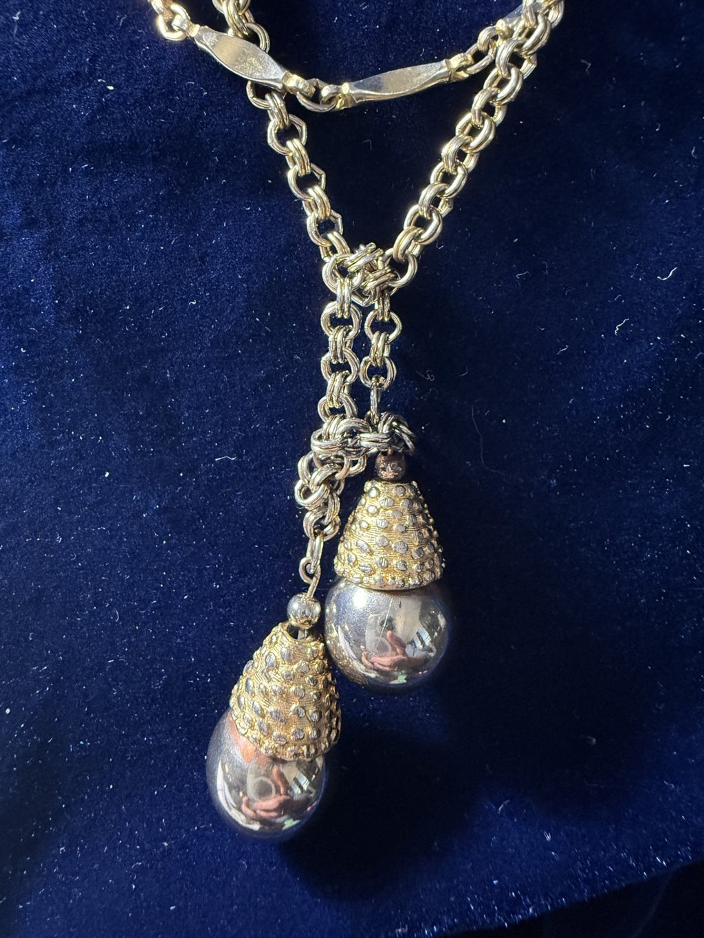 1961 Monet "Bolero" Lariat Necklace — Double Rolo Chain with Acorn Pendants, Unsigned