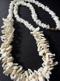 Vintage Graduated White Shell Chip Necklace — Natural Bib Effect, Screw Clasp, 24", Early 1980s