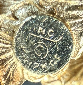 Vintage Coro 12kt Gold Filled Flower Brooch – Blue Rhinestone Center, Signed