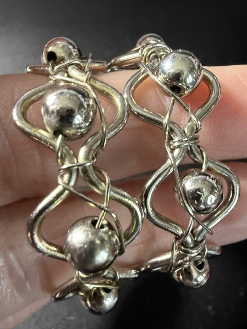 Artisan Silver-Tone Twisted Wire & Bead Hoop Earrings – 1" Diameter
