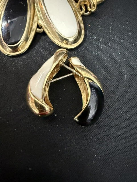 Black and white twisted ribbon earrings with post backs