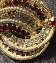 Trifari vintage red and clear rhinestone multi-row swirl brooch front view