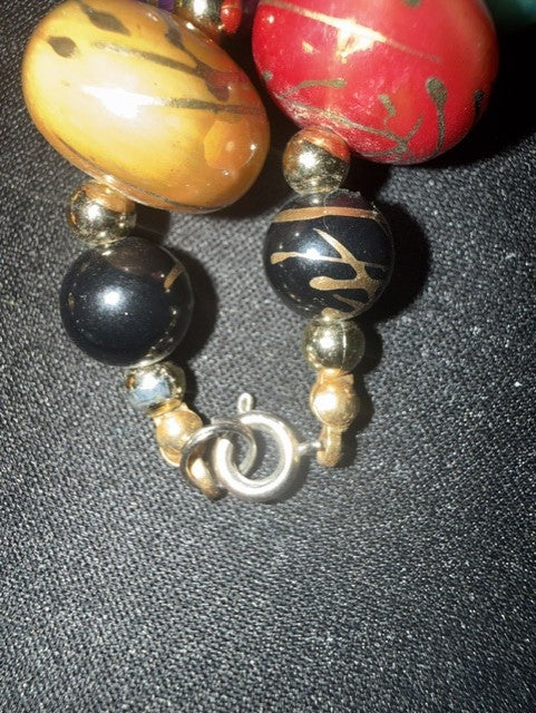 Hand Painted Wood Rondelle Bead Necklace – 28"