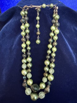 Vintage Japan Double-Strand Lime Green Lucite Bead Necklace – Signed Japan