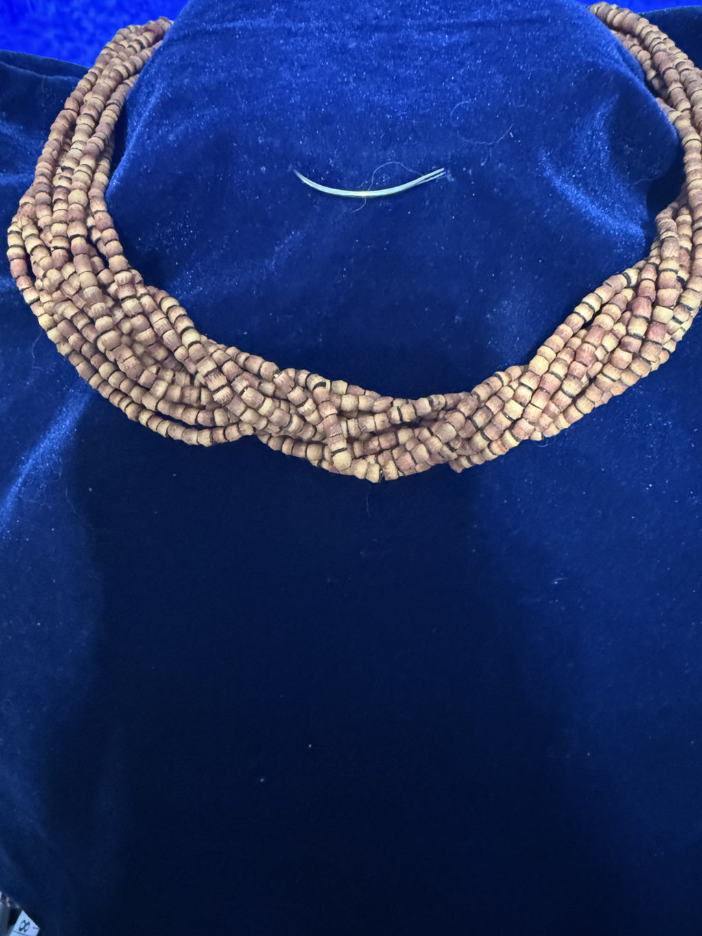 Multi-Strand Tribal Wood Tube Bead Necklace — 16" with Silver Cone Clasp