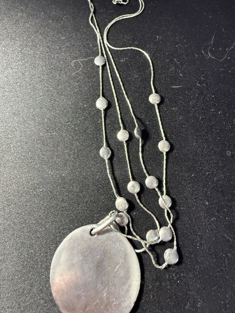 Vintage silver-tone multi-strand disc station necklace with round pendant