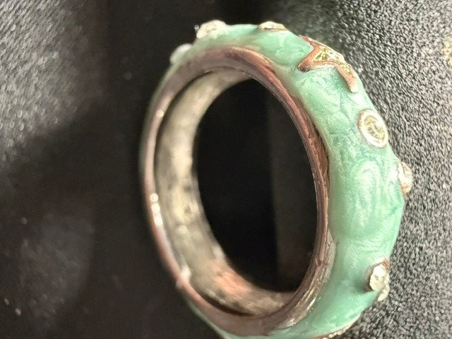 Mint green enamel rhinestone ring - alternate angle