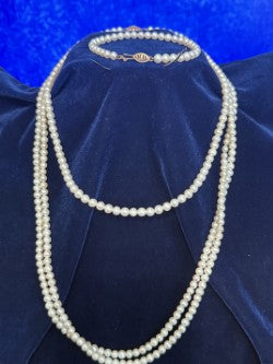 Vintage 3-Pc Cultured Pearl Suite - 50" Endless Rope, 20" Necklace & Bracelet 10K Gold
