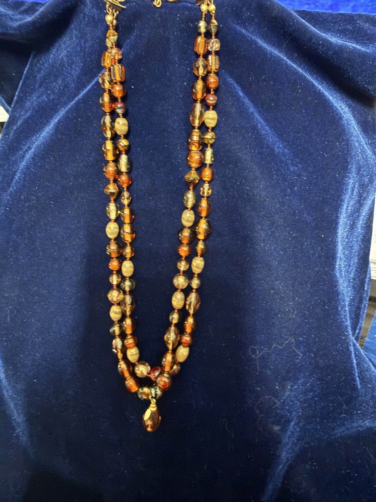 Vintage Double-Strand Jasper, Stone & Glass Bead Necklace – 18" Very Good Condition
